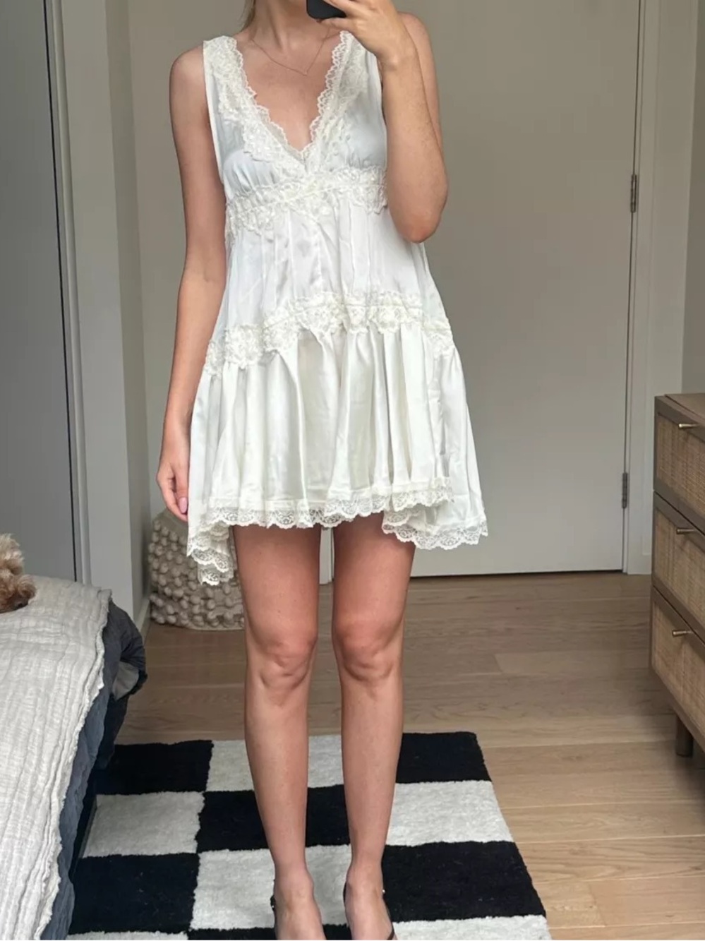 Natural Fiber Quality Mini Slip With Lace Dress Baby Green Y2K Vintage